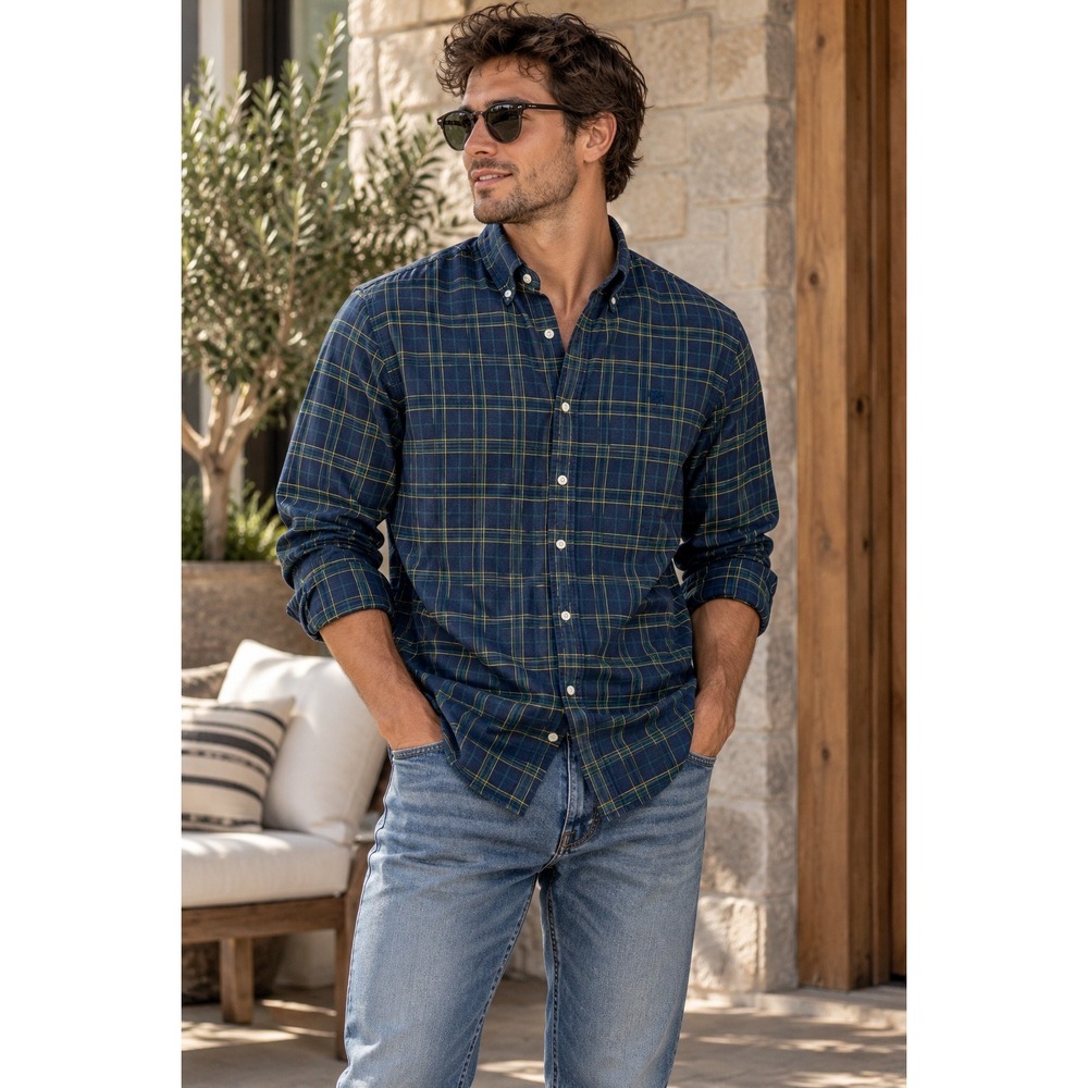 Ralph Lauren Shirt Mens XL Blue Plaid Button Down Preppy Academic Classic